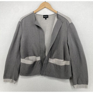 GIORGIO ARMANI Sweater 42 M Virgin Wool Blazer Cardigan Open Front Gray Italy